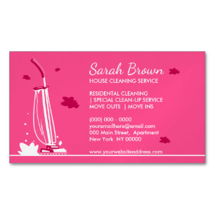 House Cleaning Service Pink Vacuum Cleaner Magnetic Business Card