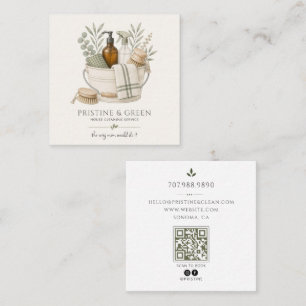 House Cleaning Service QR Code Square Business Card