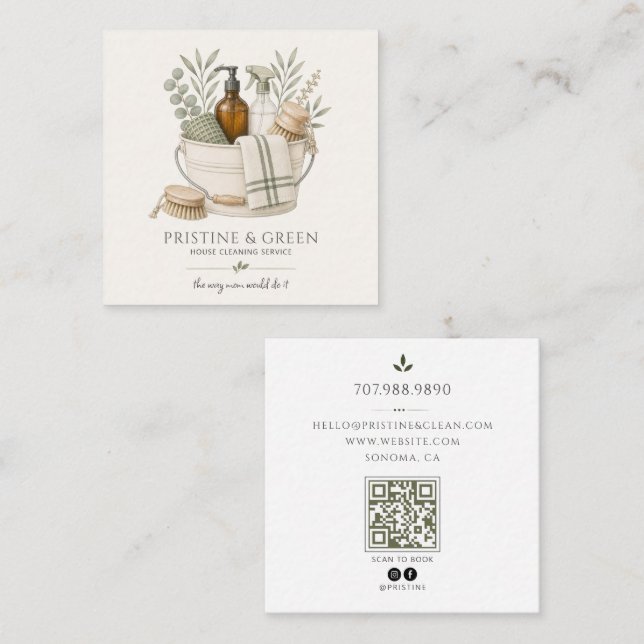 House Cleaning Service QR Code Square Business Card (Front/Back)