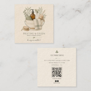House Cleaning Service QR Code Square Business Card