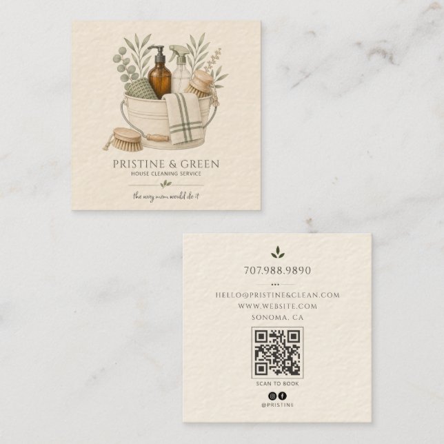 House Cleaning Service QR Code Square Business Card (Front/Back)