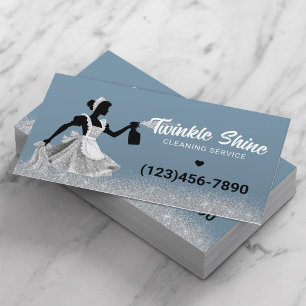 House Cleaning Service Silver Maid Dusty Blue Business Card