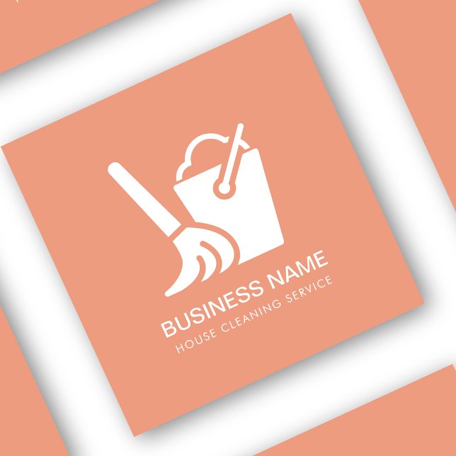 House Cleaning Service Simple Logo Peach Pink  Square Business Card (Creator Uploaded)