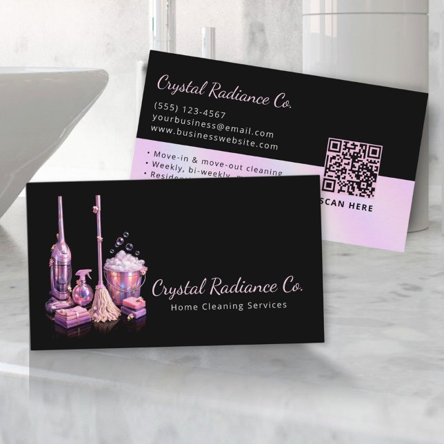 House Cleaning Service Supplies Modern QR Code Business Card (Creator Uploaded)
