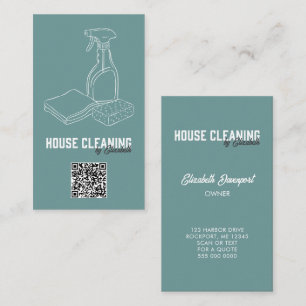 House Cleaning Service Teal Modern QR Code Business Card