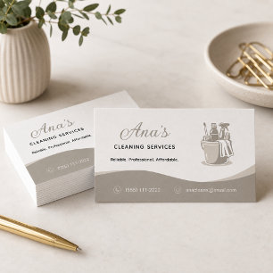House Cleaning Services Beige Business Card