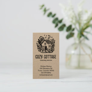 House Cleaning Services Cute Home Hand Drawn Kraft Business Card