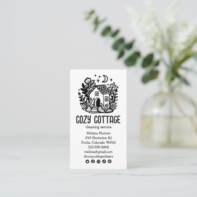 House Cleaning Services Cute Home Social Media Business Card (Standing Front)