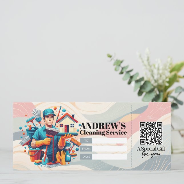 House Cleaning Services Gift Certificate Voucher Invitation (Standing Front)