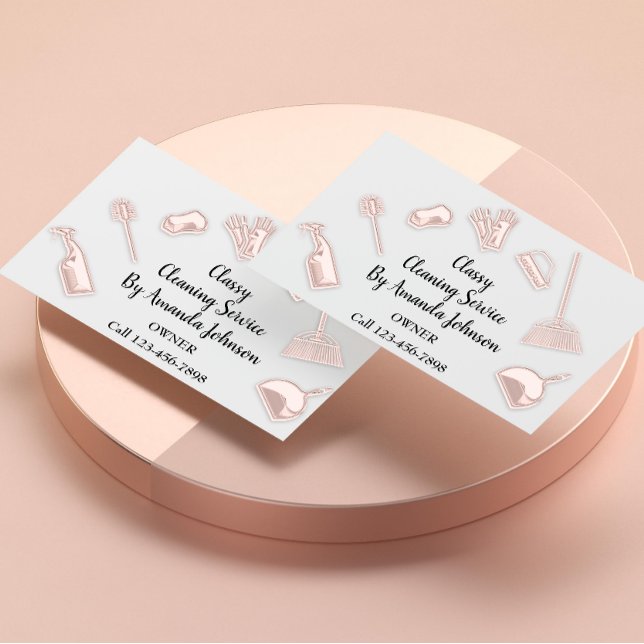 House Cleaning Services Gold Logo Maid Blush Business Card (House Cleaning Services Gold Logo Maid Blush Business Card)