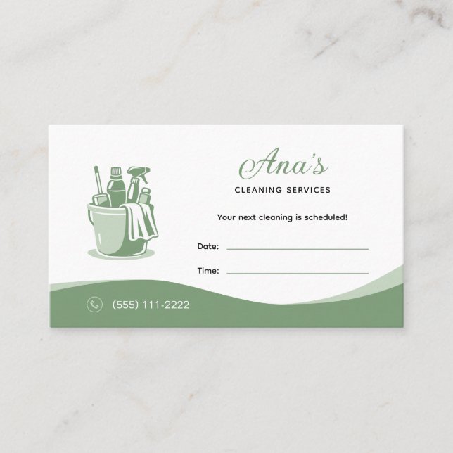 House Cleaning Services Green Appointment Card (Front)