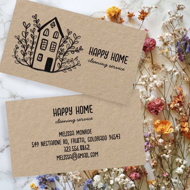 House Cleaning Services Hand Drawn Doodle Kraft Business Card (House Cleaning Services Hand Drawn Doodle Kraft Business Card
)