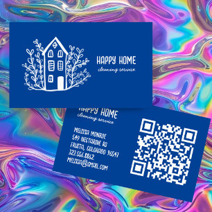 House Cleaning Services Hand Drawn Doodle QR Code Business Card