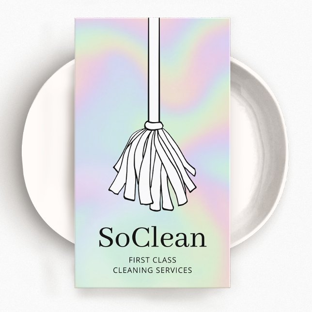 House Cleaning Services Holographic Maid  Mop  Business Card (Creator Uploaded)