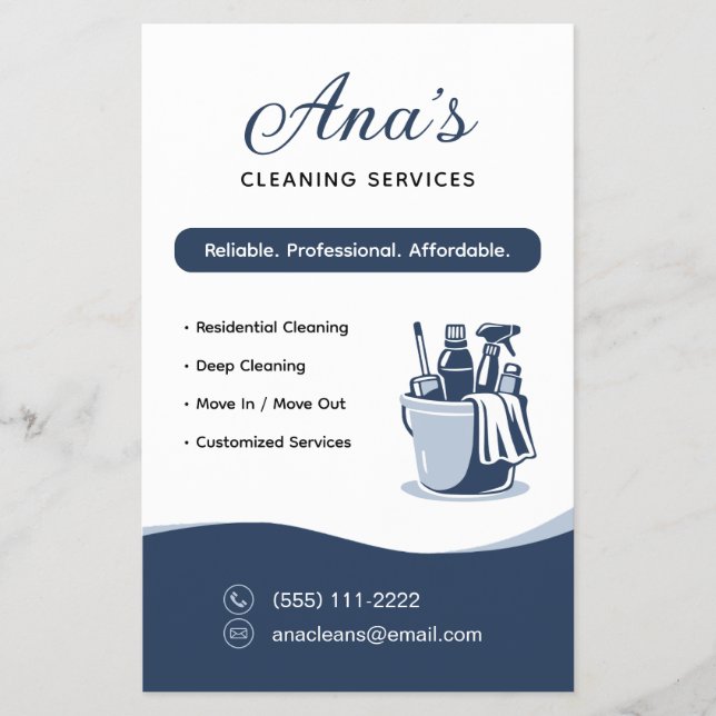 House Cleaning Services Housekeeping Navy Blue Flyer (Front)
