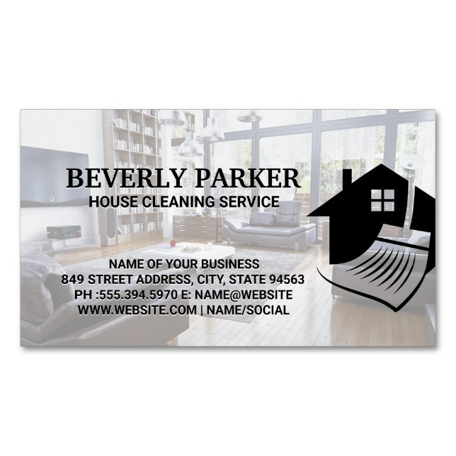 House Cleaning Services | Interior Living Room Magnetic Business Card (Front)