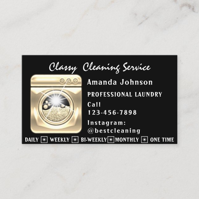 House Cleaning Services Laundy QR Code Logo Gold Business Card (Front)