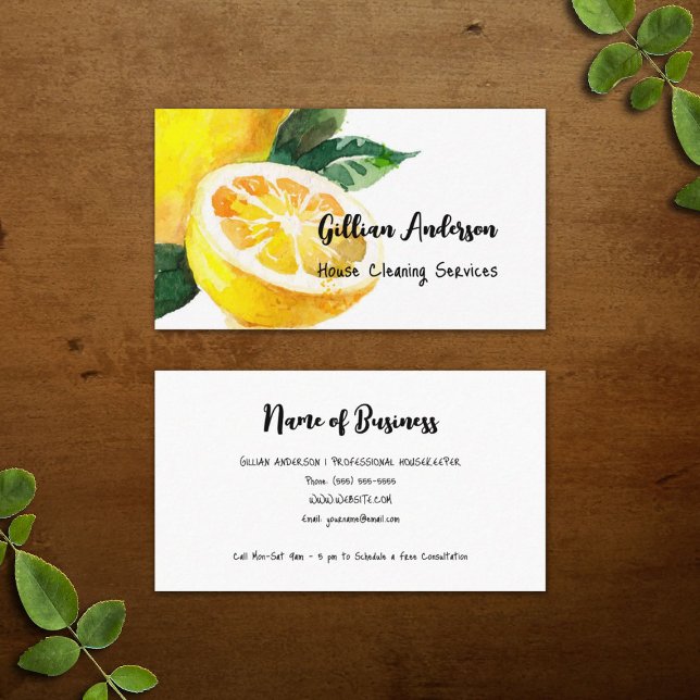 House Cleaning Services Lemon Slice Housekeeping Business Card (House Cleaning Services Lemon Slice Housekeeping Business Cards)