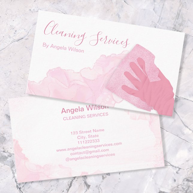 House Cleaning Services Maid Glitter Blush Pink Business Card (Creator Uploaded)