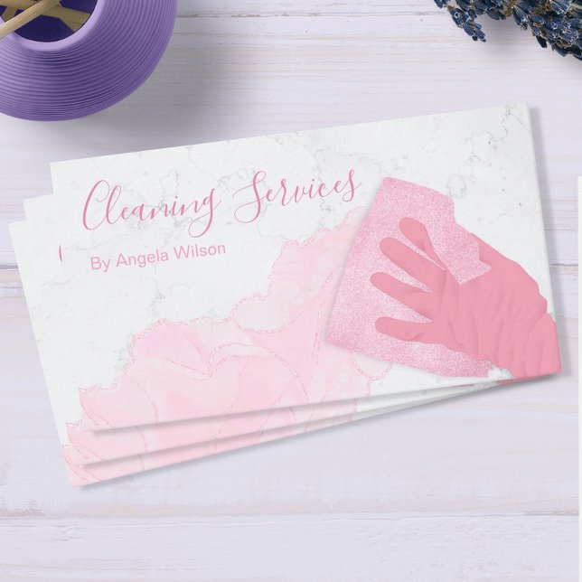 House Cleaning Services Maid Glitter Marble Chic Business Card (Creator Uploaded)