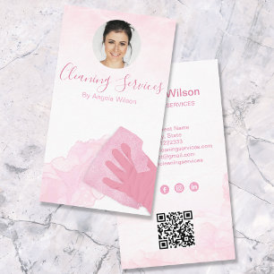 House Cleaning Services Maid Glitter QR Code Face Business Card