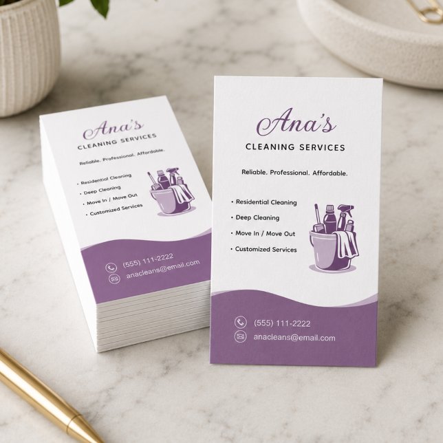 House Cleaning Services Mauve Business Card (House Cleaning Services Mauve Business Card)