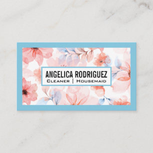 House Cleaning Supplies   Flowers Background Business Card