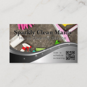 House Cleaning Tools Qr Code Business Card