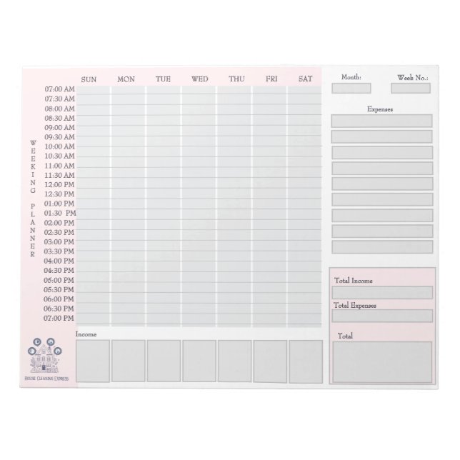 House Cleaning Weekly Planner | Expense Tracker Notepad (Front)