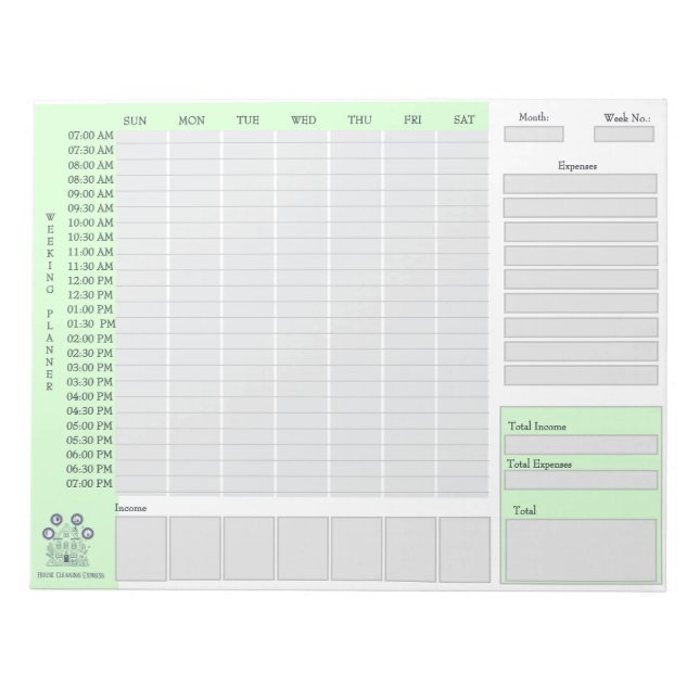 House Cleaning Weekly Planner | Expense Tracker Notepad (Front)