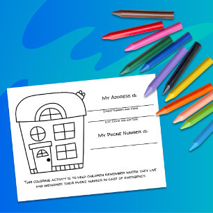 House Colour Emergency Info for Kids Activity Card