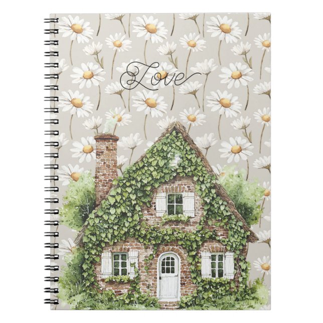 House covered in green ivy daisy flowers notebook (Front)