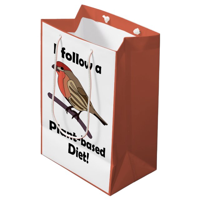 House Finch I Follow Plant-Based Diet Funny Bird Medium Gift Bag (Front Angled)