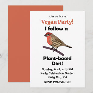 House Finch I Follow Plant-Based Diet Vegan Party Invitation