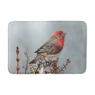 House Finch in Snow - Original Photograph Bath Mat