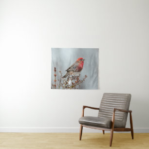 House Finch in Snow - Original Photograph Tapestry