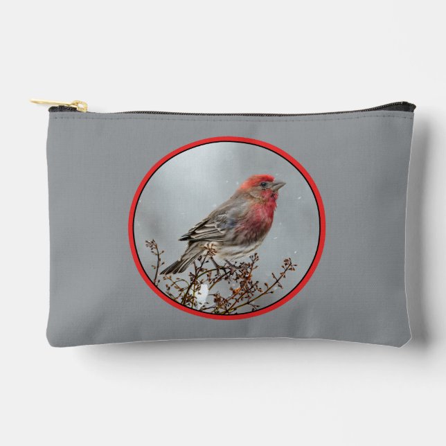 House Finch in Winter Snow Original Photograph Accessory Pouch (Front)
