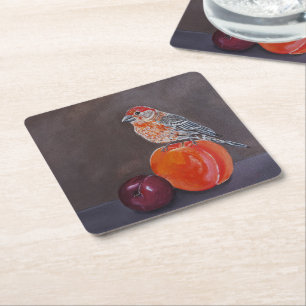 House Finch’s Midday Rest Painting by Alfred Fox Square Paper Coaster