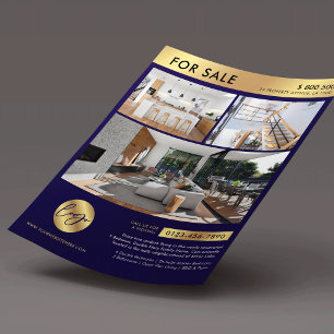 House For Sale Rent Property Marketing Navy & Gold Flyer