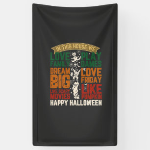 House Happy Halloween Monsters Spiderwebs Banner