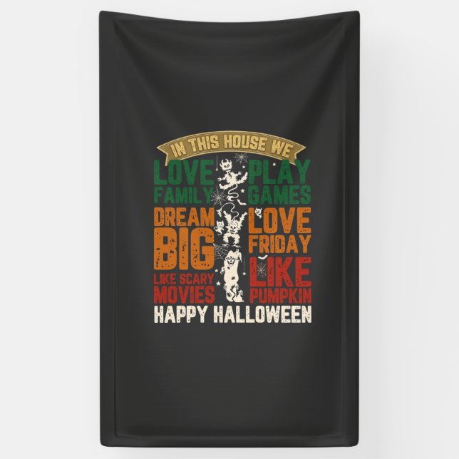 House Happy Halloween Monsters Spiderwebs Banner (Vertical)