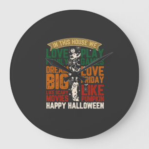 House Happy Halloween Monsters Spiderwebs Large Clock