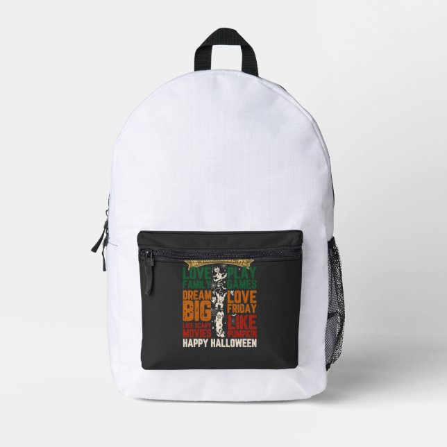 House Happy Halloween Monsters Spiderwebs Printed Backpack (Front)