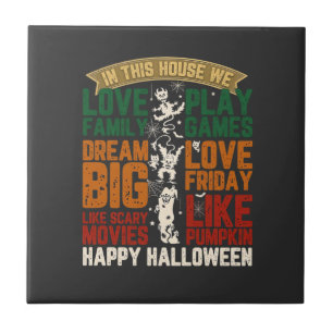 House Happy Halloween Monsters Spiderwebs Tile