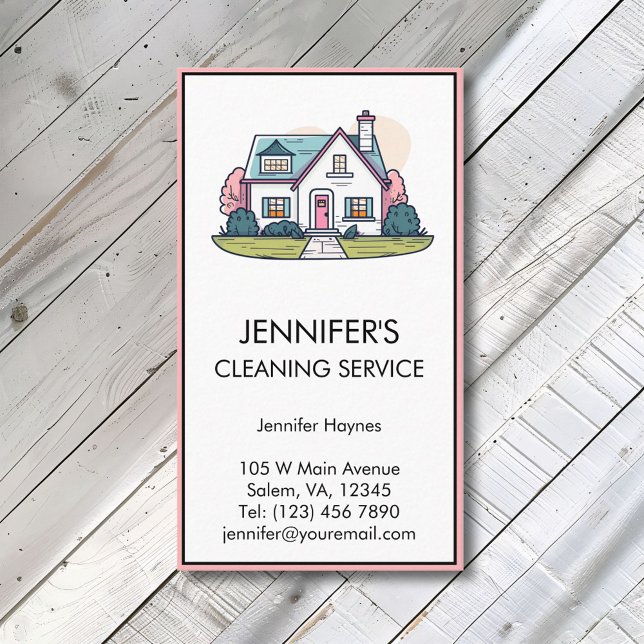 House Home Cleaner Cleaning Services Simple Pink Business Card (Creator Uploaded)