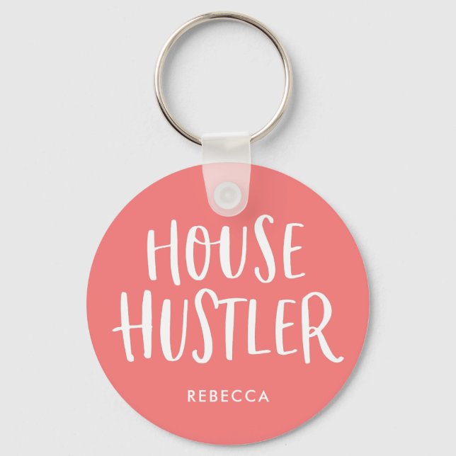House Hustler Real Estate Coral Personalized Agent Key Ring (Front)