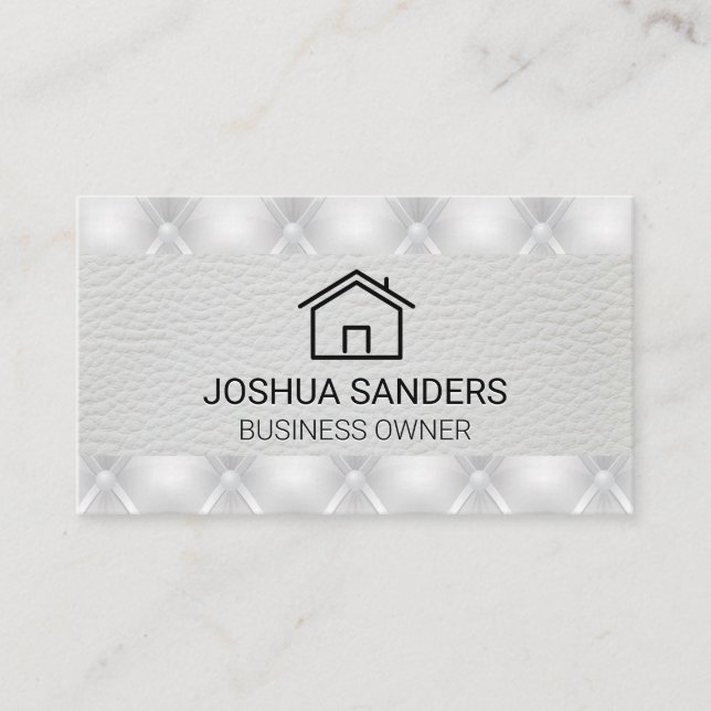 House Icon | White Leather Upholstered Padding Business Card (Front)