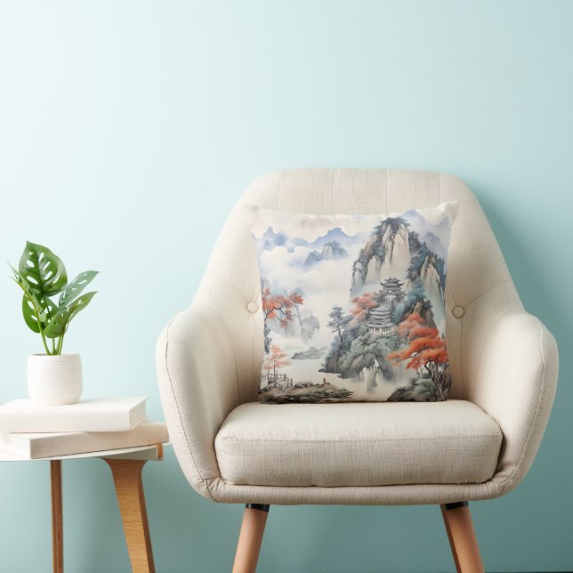 House in Mountains Chinese Art Cushion (Chair)