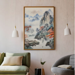 House in Mountains Chinese Art Photo Print