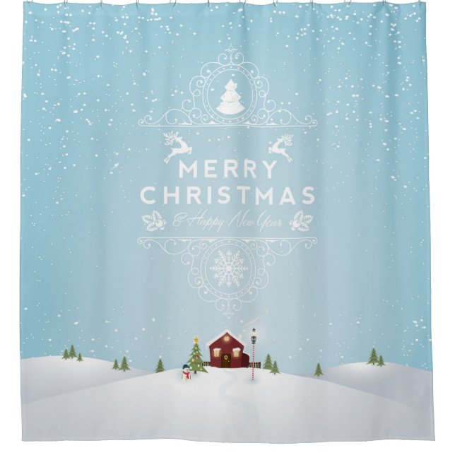 House in Snow Christmas Shower Curtain (Front)